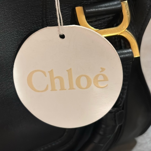 Rare CHLOÉ BLACK BRASS Hardware Marcie textured-LEATHER SHOULDER TOTE - Picture 7 of 13